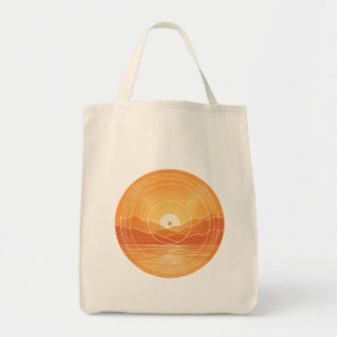 Minimalistischer Zen-Berg-Ozean-Retro-Sonnenunterg Tragetasche