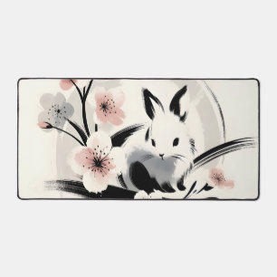 Minimalistischer Zen-Tinten-Hasen-Kirschblüten Schreibtischunterlage