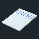 Minimalistischer Zuhause-Office-Handbücher mit Han Notizblock<br><div class="desc">Handy Note Pad für Zuhause oder Office Minimalistische hellblaue Seiten mit navesblauem Namensfeld und Namenstext Anpassen mit Ihrem Namen oder Text, um es für Sie zu machen! 2 Größen erhältlich Sie können VanOmmeren Designs auf andere Zazzle Produkte übertragen!</div>