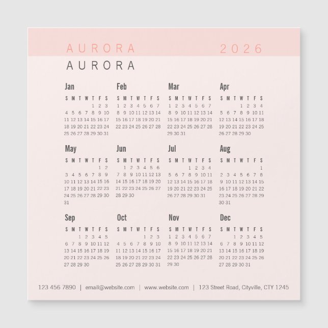 Minimalistischer zweiteiliger rosa Magnetkalender Magnetkarte (Vorderseite)