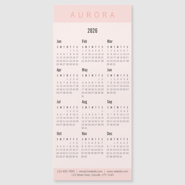 Minimalistischer zweiteiliger rosa Magnetkalender Magnetkarte (Vorderseite)