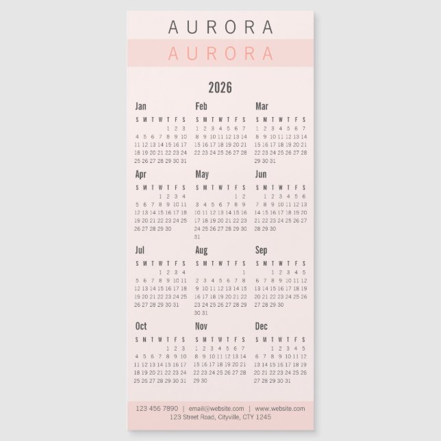 Minimalistischer zweiteiliger rosa Magnetkalender Magnetkarte (Vorderseite)