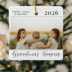 Minimalistisches 2-Foto-Weihnachtsgeschenk für Oma Keramikornament