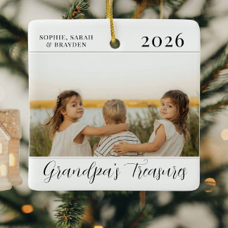 Minimalistisches 2-Foto-Weihnachtsgeschenk für Opa Keramikornament