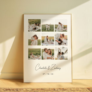 Minimalistisches 9-Foto-Collage-Hochzeitspaar Indi Poster