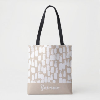 Minimalistisches abstraktes Beige-Weiß-Muster Tasche
