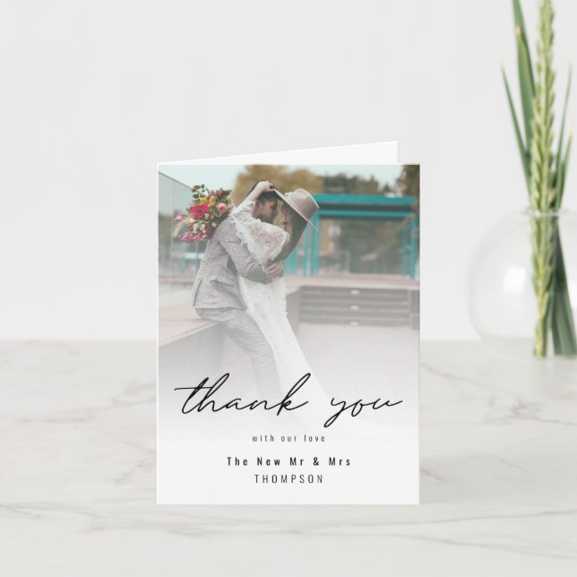 Minimalistisches Add Foto Modernes Hochzeitsszenar Dankeskarte (Vorderseite)