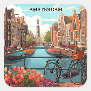 Minimalistisches Amsterdam Holland Kanal Blick Vin Quadratischer Aufkleber