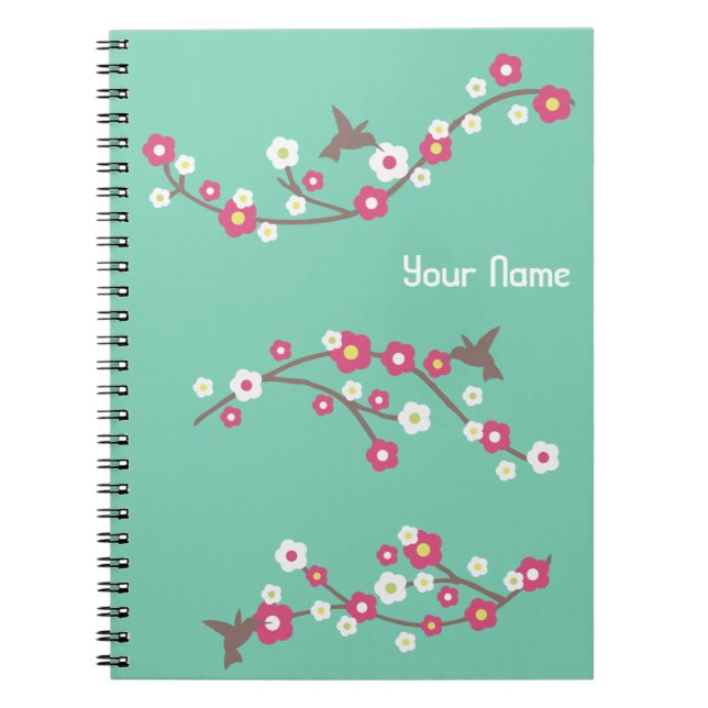 Minimalistisches Aqua Aquamarin Cherry Blossom & H Notizblock (Vorderseite)