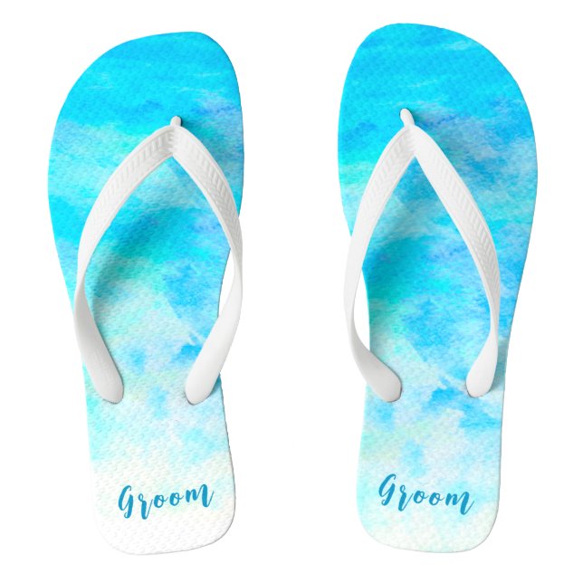 Minimalistisches Aqua Blue Gradient Groom Flip Flops (Fußbett)