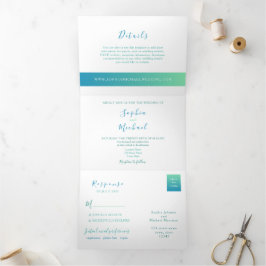 Minimalistisches Aquamarines Foto Hochzeit Dreifach Gefaltete Einladung