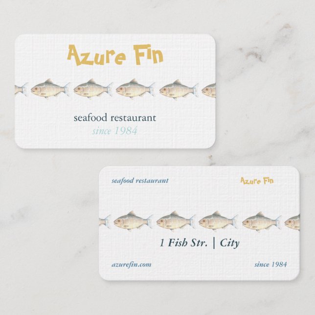 Minimalistisches Aquarell Fischrestaurant Visitenkarte (Vorne/Hinten)