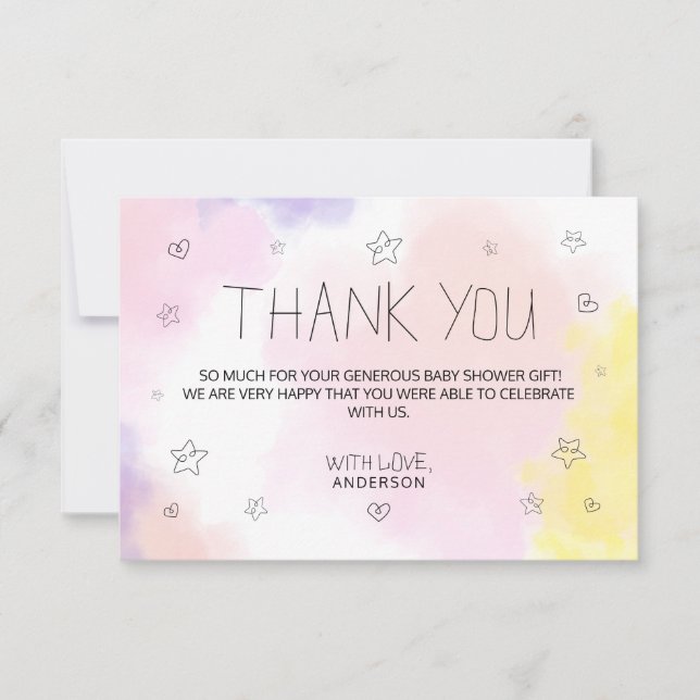 Minimalistisches Aquarell Pink Danke Babydusche (Vorderseite)