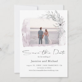 Minimalistisches Aquarellblau Foto Save the Date