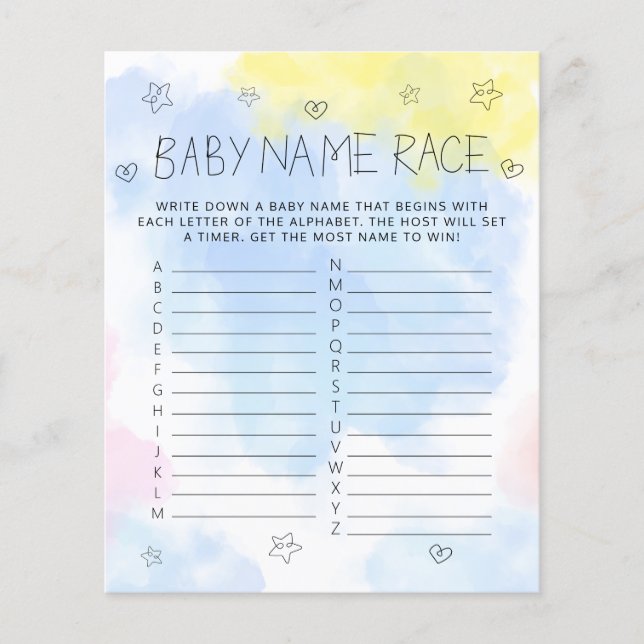 Minimalistisches Aquarellblau Name Baby Duschspiel (Vorderseite)