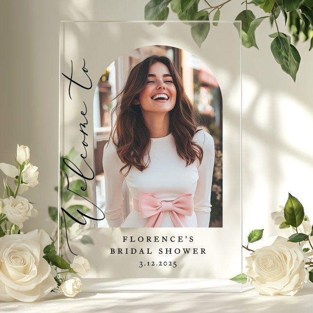 Minimalistisches Arch Brautparty Foto Willkommen Acrylschild (Von Creator hochgeladen)