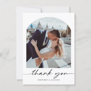 Minimalistisches Arch Wedding Foto Dankeschön Kart Feiertagskarte