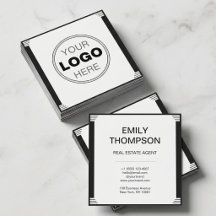 Minimalistisches Art Deco Schwarz Weiß Quadrat-Log