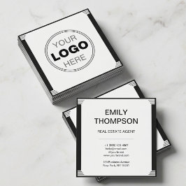 Minimalistisches Art Deco Schwarz Weiß Quadrat-Log Quadratische Visitenkarte