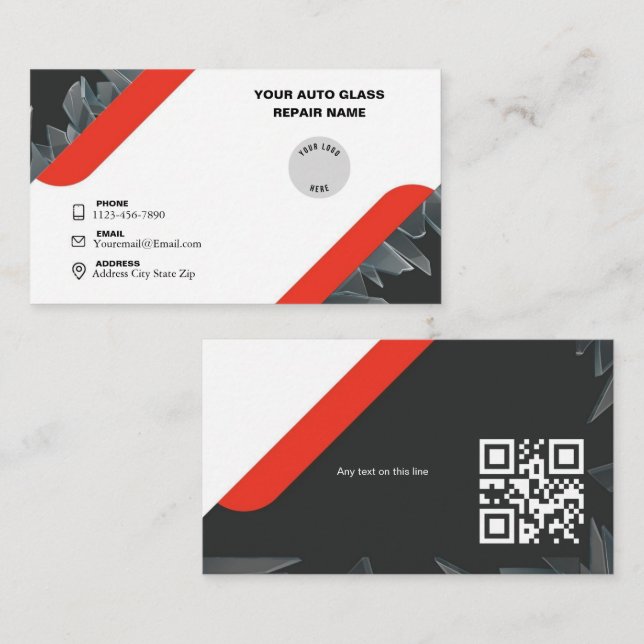 Minimalistisches Auto rot und schwarz_Glass_Repair Visitenkarte (Vorne/Hinten)