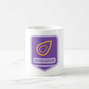 Minimalistisches Avocado-Abzeichen in Lila und Gol Kaffeetasse