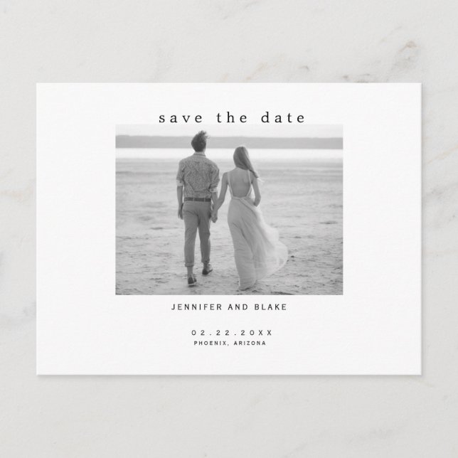 Minimalistisches B/W-Foto Hochzeit Sichern Sie das Postkarte (Vorderseite)