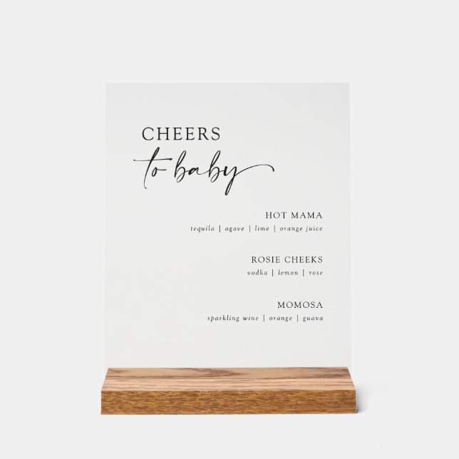 Minimalistisches Baby Dusche Cocktail Menü Bar Acrylschild (Vorderseite)