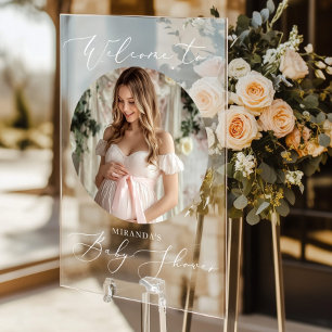 Minimalistisches Baby Dusche Rund Foto Empfang Acrylschild