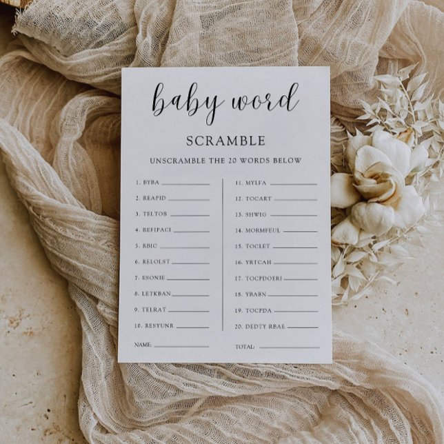 Minimalistisches Baby-Duschspiel - Wortspiel Einladung (Minimalist Baby shower game – Word scramble Invitation)