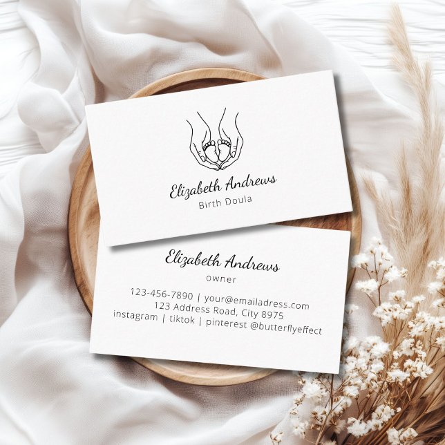 Minimalistisches Baby-Handlogo - Birth Doula, Heba Visitenkarte (Minimalist Baby Hands Logo – Birth Doula, Midwife White Business Card)