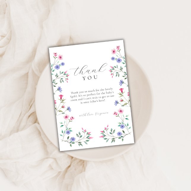 Minimalistisches Baby in Bloom Wildblume Kinderdus Dankeskarte (Minimalist Baby In Bloom Wildflower Baby Shower Thank You Card)