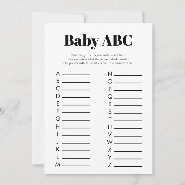 Minimalistisches Baby Shooter ABC Game Einladung (Vorderseite)