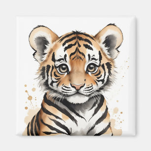 Minimalistisches Baby Tiger Gesicht in Tinte und W Magnet