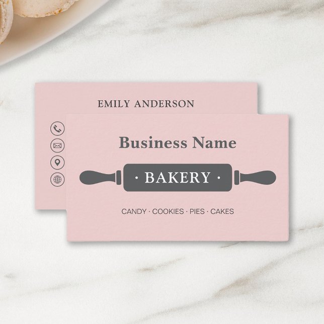 Minimalistisches Bäckereirosa Visitenkarte (Create your own Minimalist Bakery Pink Business Card by MINTIC DESIGN STUDIO)