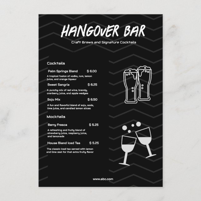 Minimalistisches Bar Drink Menükarte (Vorderseite)