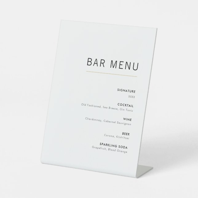 Minimalistisches Bar für Hochzeiten in Weiß und Go Sockelschild (Vorderseite)