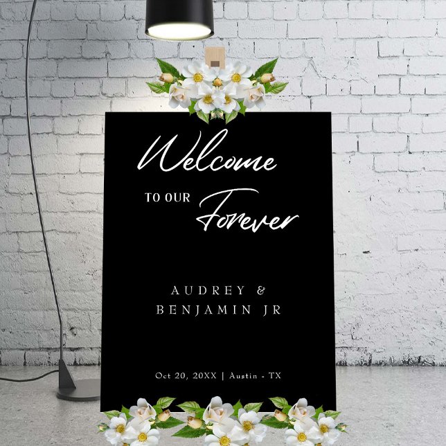Minimalistisches Begrüßungszeichen für zeitgenössi Poster (Contemporary Black Wedding Minimalist Welcome Sign)
