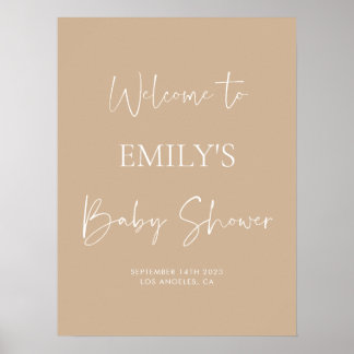 Minimalistisches Beige Baby Dusche Begrüßungszeich Poster