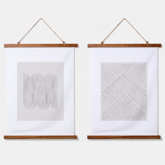 Minimalistisches Beige Wandteppich Mit Holzrahmen (Doppelt)
