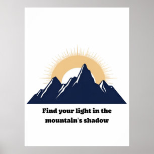 Minimalistisches Berg- und Sonnenstrahl-Design  Poster