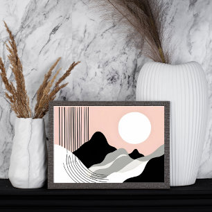 Minimalistisches Bergpanorama mit wachsender Sonne Poster