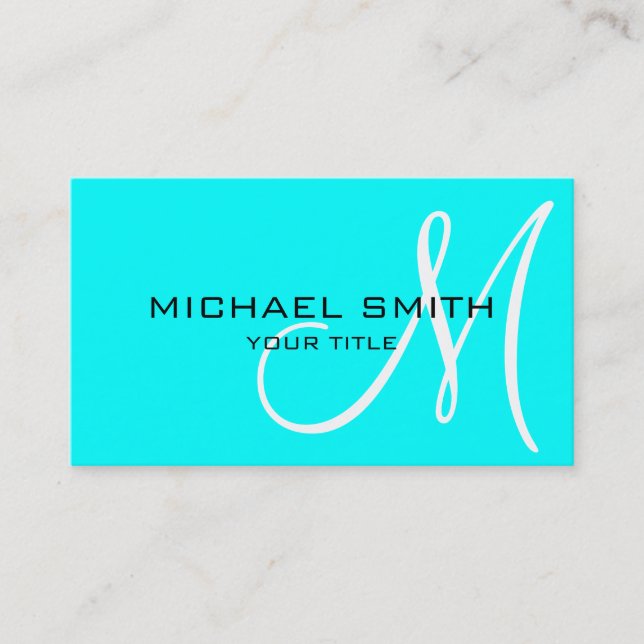 Minimalistisches Berufliches Aqua Monogramm Visitenkarte (Vorderseite)