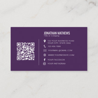 Minimalistisches Berufliches Lila Firmenlogo QR Visitenkarte