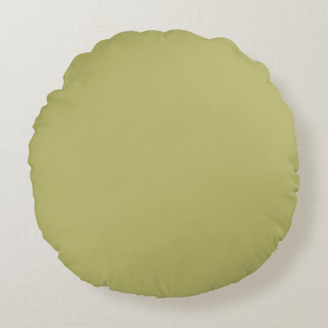 Minimalistisches Berufliches, modernes Solid Olive Rundes Kissen (Vorderseite)