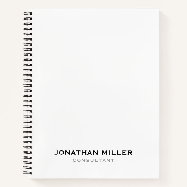 Minimalistisches Berufliches Weiß Notizbuch (Vorderseite)