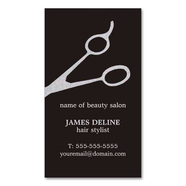 Minimalistisches Beschaffenheits-Silber Scissor Magnetische Visitenkarte (Vorderseite Vertikal)