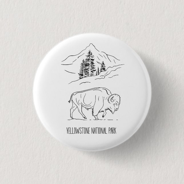 Minimalistisches Bison im Berglandschaft Shirt Button (Vorderseite)