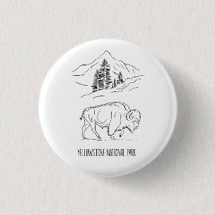 Minimalistisches Bison im Berglandschaft Shirt Button