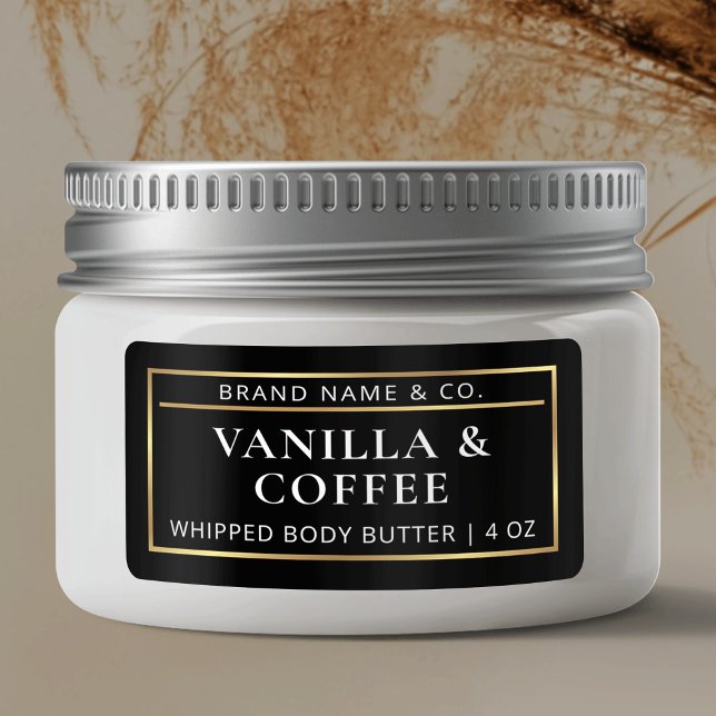 Minimalistisches Black & Gold Body Butter JAR-Prod Adressaufkleber (Minimalist Black & Gold Body Butter Jar Product Label)