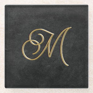 Minimalistisches Black & Gold Vintag Luxus Monogra Glasuntersetzer